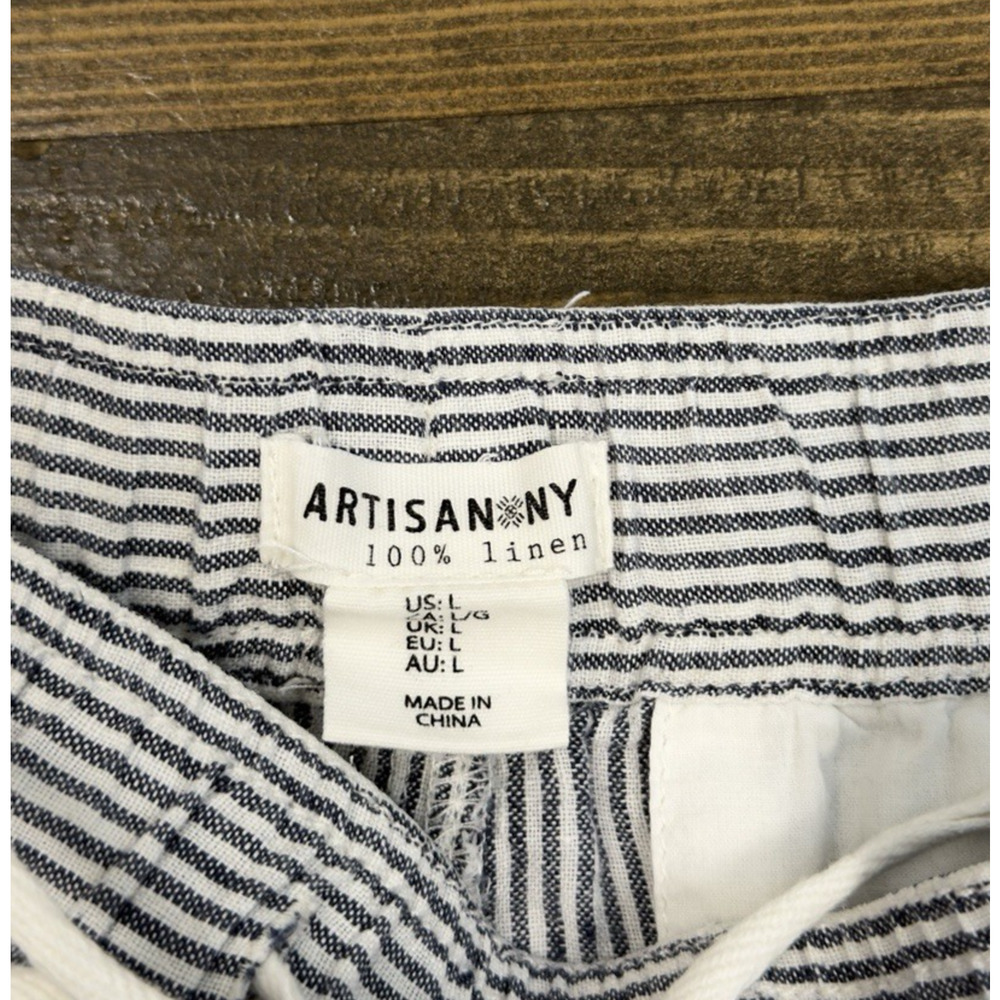 Artisan NY 100 % Linen Pants Pull-On Pockets Wide Leg White Stripe Sz Large - Picture 5 of 7